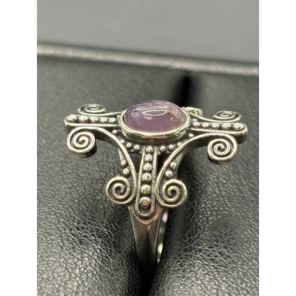 New Condition Sterling Silver Amethyst Scroll Ring Size 7 - Picture 6 of 10